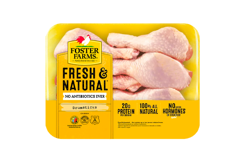 Foster Farms Fresh & Natural Chicken Drumsticks, 20g Protein per 4 oz Serving