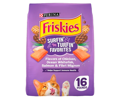 Purina Friskies Dry Cat Food for Adult Cats & Kittens, Surfin’ & Turfin